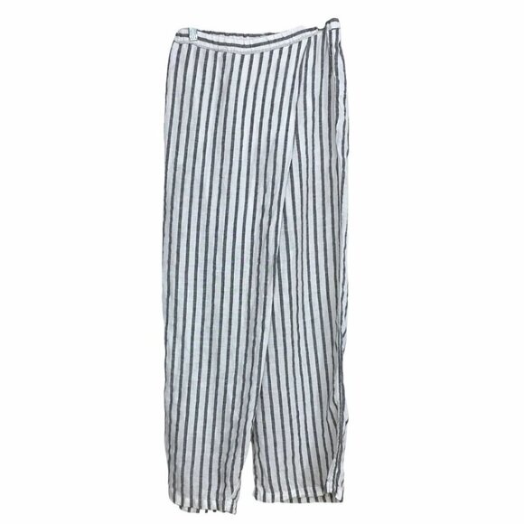 GRIZAS WHITE GREY 100% LINEN STRIPED PANELED WIDE LEG PANTS - XS - Picture 1 of 8